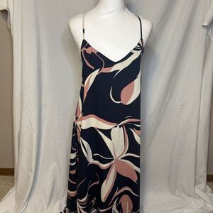 Cynthia Rowley Navy Pink Floral Spaghetti Strap Flowy Maxi Dress Small Womens